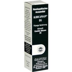 Schachtel eines homöopathischen Arzneimittels namens Albicansan D5.